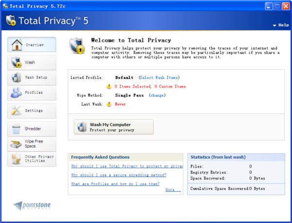 Pointstone Total Privacy清除浏览器和系统痕迹