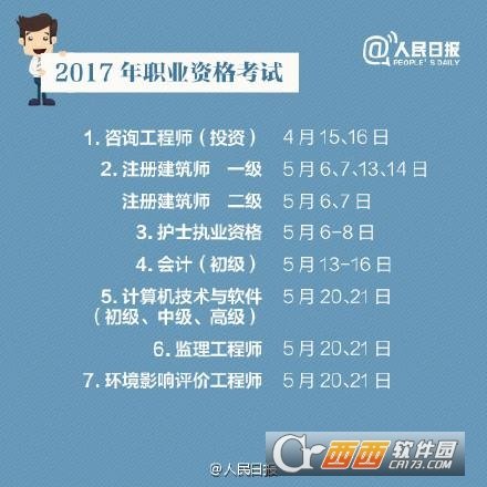2017职业资格考试时间表