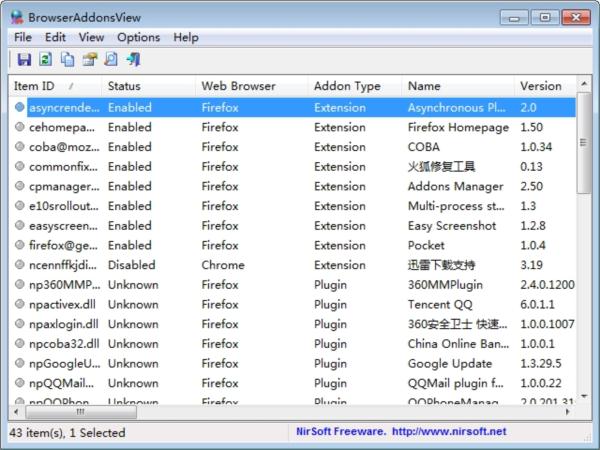 浏览器插件筛选工具(BrowserAddonsView)