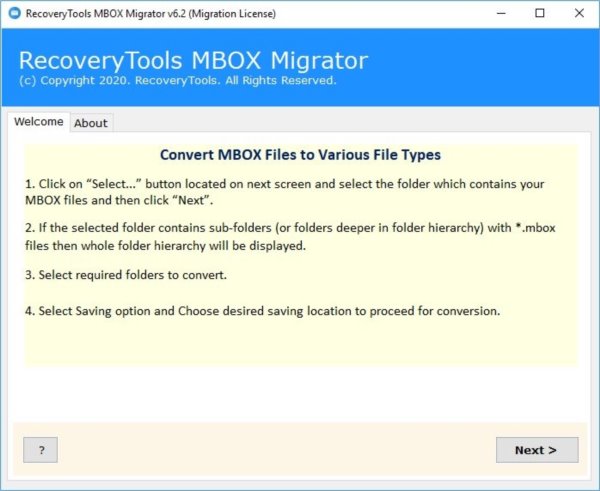 MBOX文件转换器RecoveryTools MBOX Migrator