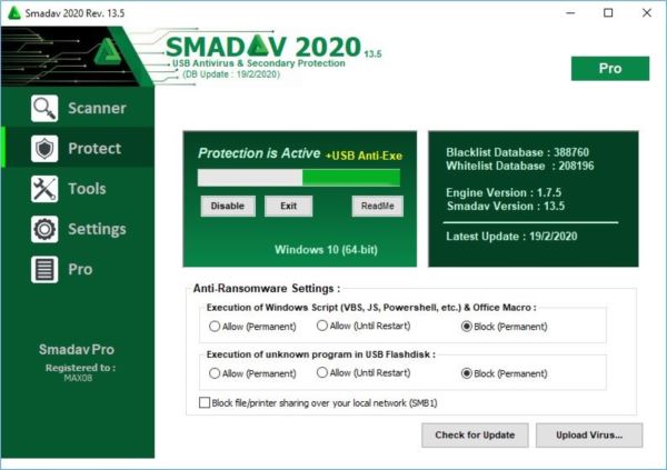 USB病毒防护软件Smadav Pro 2020